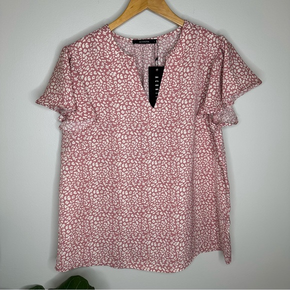 Aconiya Floral Flutter Sleeve Pink blouse - Picture 2 of 8